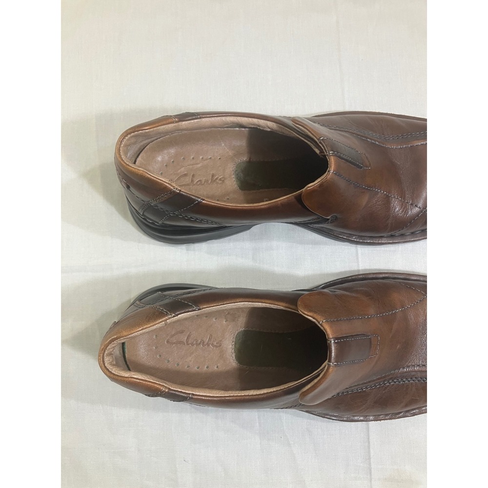 Clarks Mens Brown Leather Slip On Loafers Square Toe Shoes 70846 Size 8.5 M - Picture 2 of 7